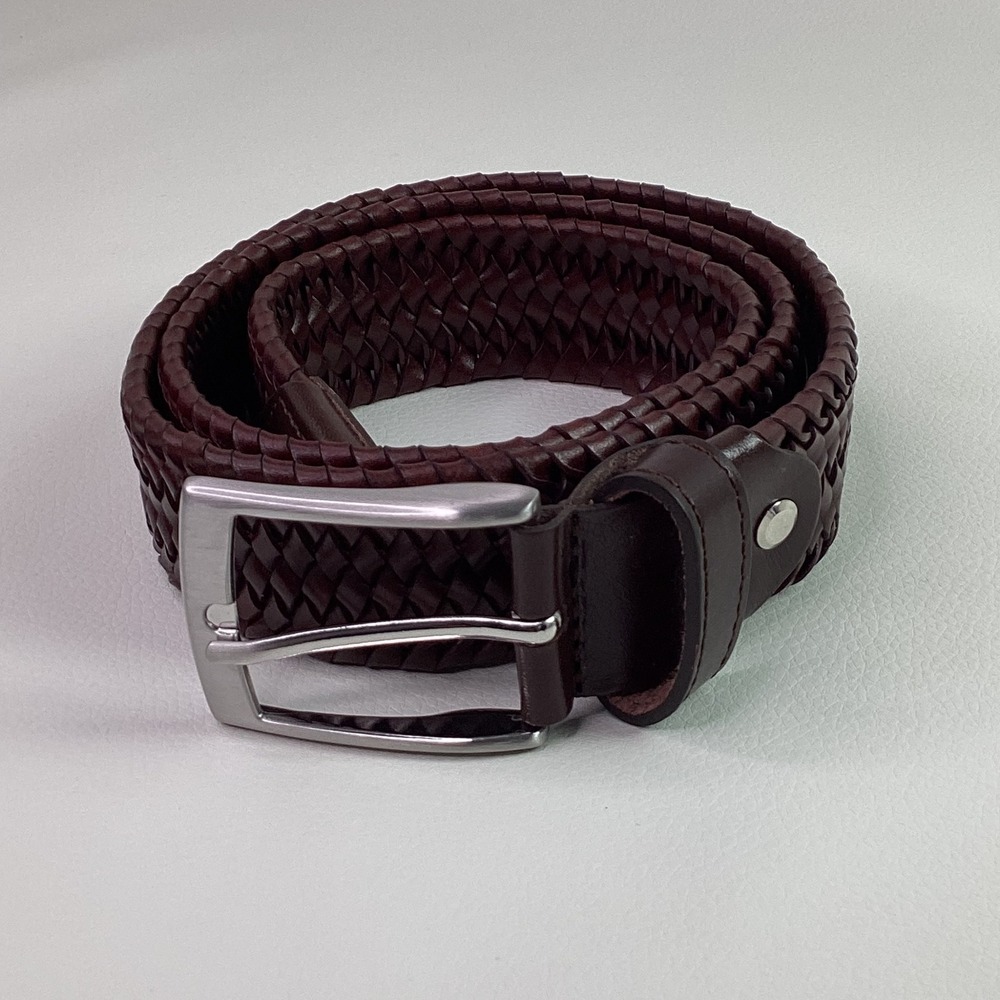 Bronzino Mens Braided Woven Leather Belt Brown MADE IN ITALY Size 36/90 1.5"